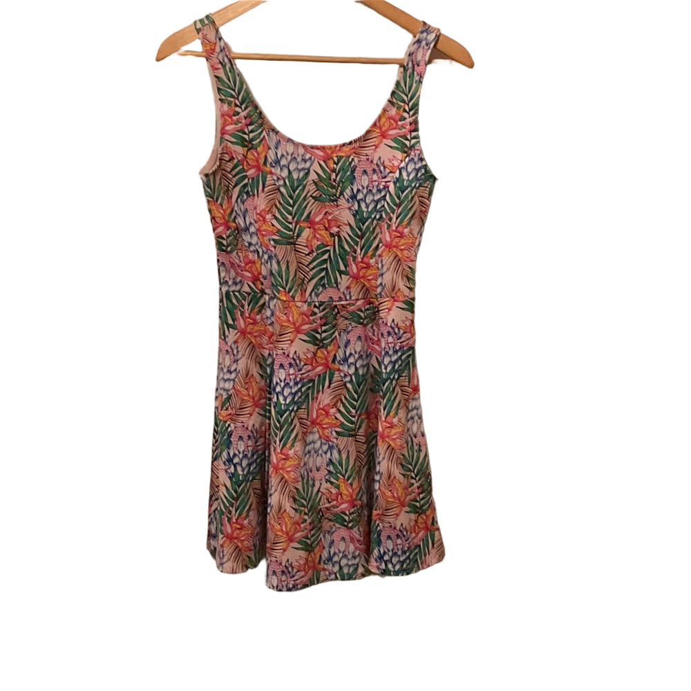 H&M Divided Tropical Floral Mini Dress - Pink, Green, Blue